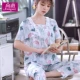 Bộ đồ ngủ ngắn tay mùa hè của phụ nữ cotton lụa mỏng phù hợp với sinh viên dễ thương bộ đồ hai mảnh có thể được mặc bên ngoài quần áo cotton ở nhà - Cặp đôi