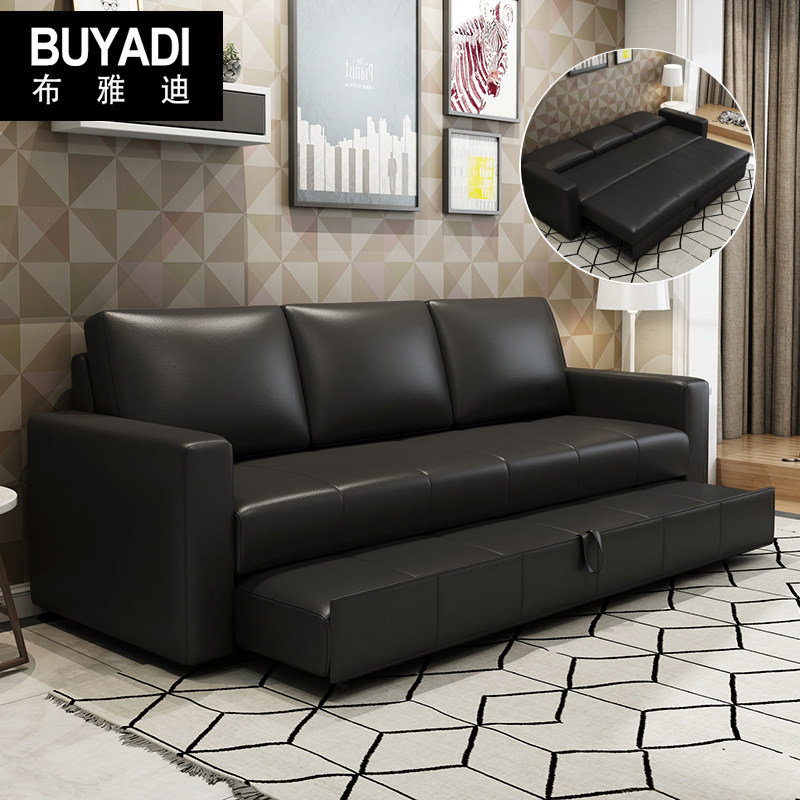 Leather Sofa Bed Dual-use Foldable Living Room Small Household Type Double Trio Multifunction Brief Genuine Leather Push-and-pull 1 8 m-Taobao