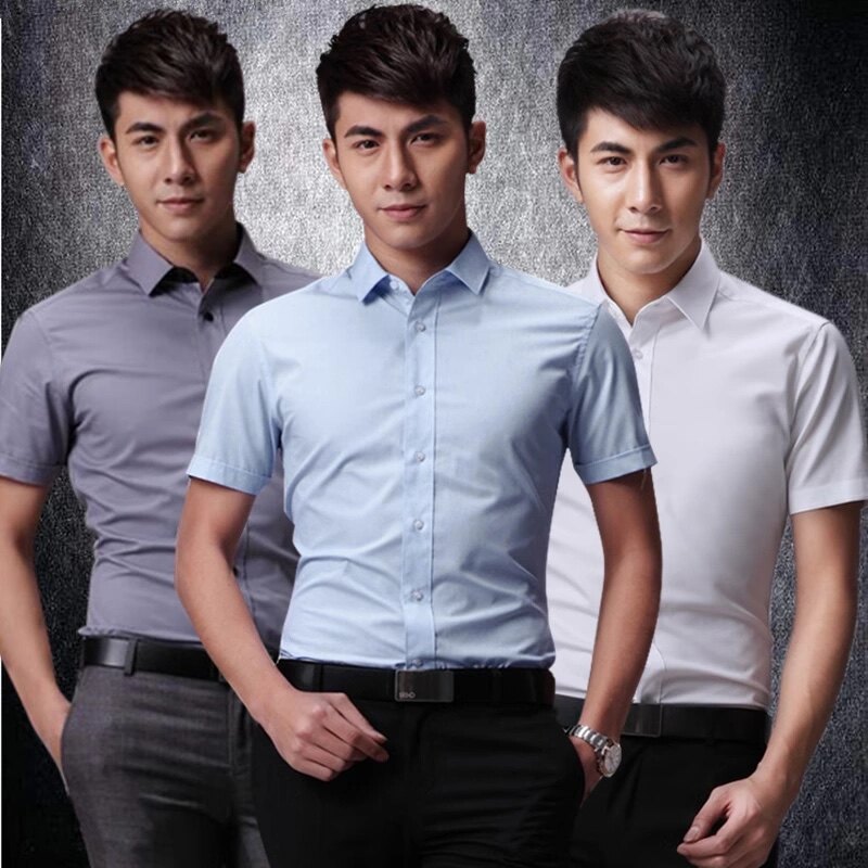 メンズ半袖G2000シャツ、スリムフィット、しわになりにくい、高級白シャツ、プロフェッショナルな作業服、夏用トップス、半袖。