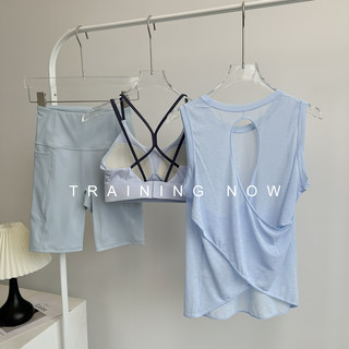 高级感运动套装女夏季薄款瑜伽服宽松背心罩衫跑步训练健身短裤