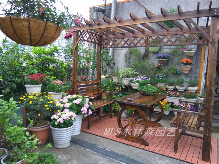 Nhà máy trực tiếp nho giá chống ăn mòn nhà gỗ gazebo gỗ rắn hoa đứng đồ gỗ ngoài trời vườn bảng và ghế vườn leo nho