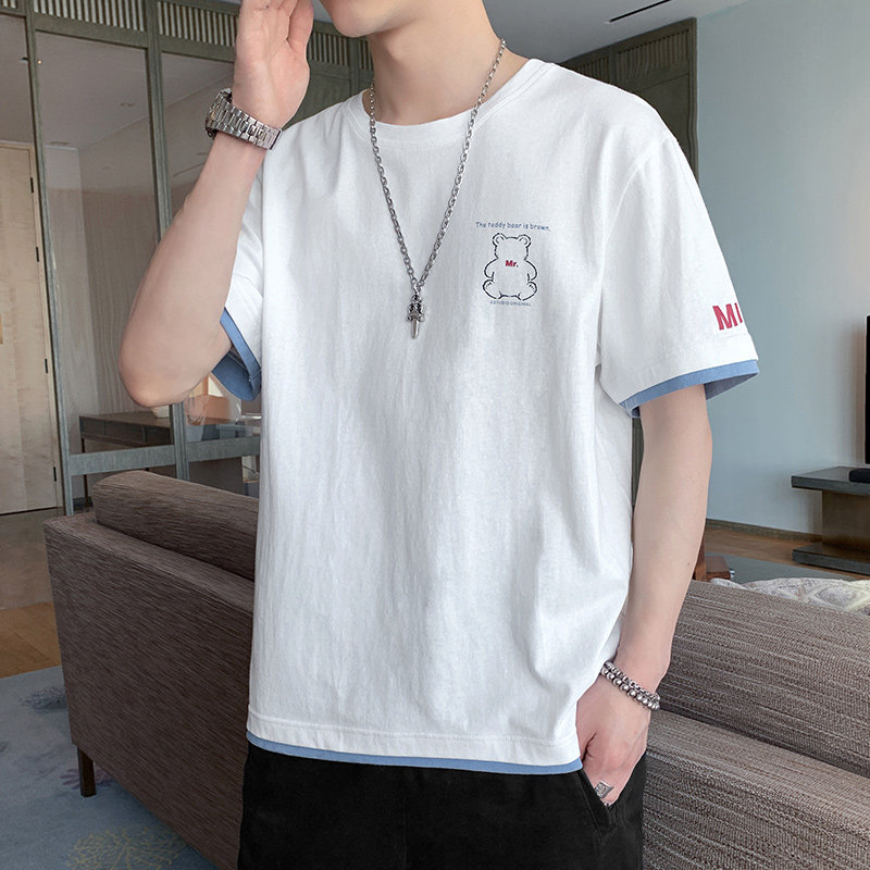 T-shirt short sleeve men 2022 new loose currents ins Chains Chauffins Pure cotton Summer lovers Half sleeves Men's clothing