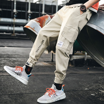 Overalls mens trendy brand casual sports pants spring and autumn Korean version of the trend tie loose all-match Harem pants