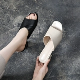 Высокие тапочки, обувь, летние модные универсальные слайдеры, из натуральной кожи, сезон 2021