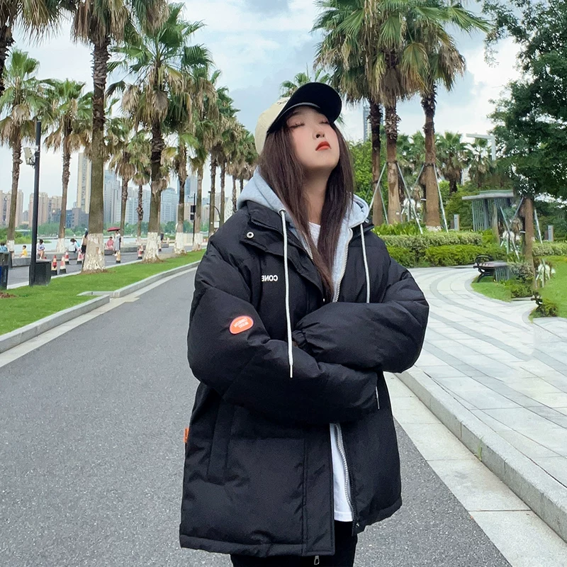 Короткий пуховик женский, oversize корейский стиль, демисезонный стёганый
