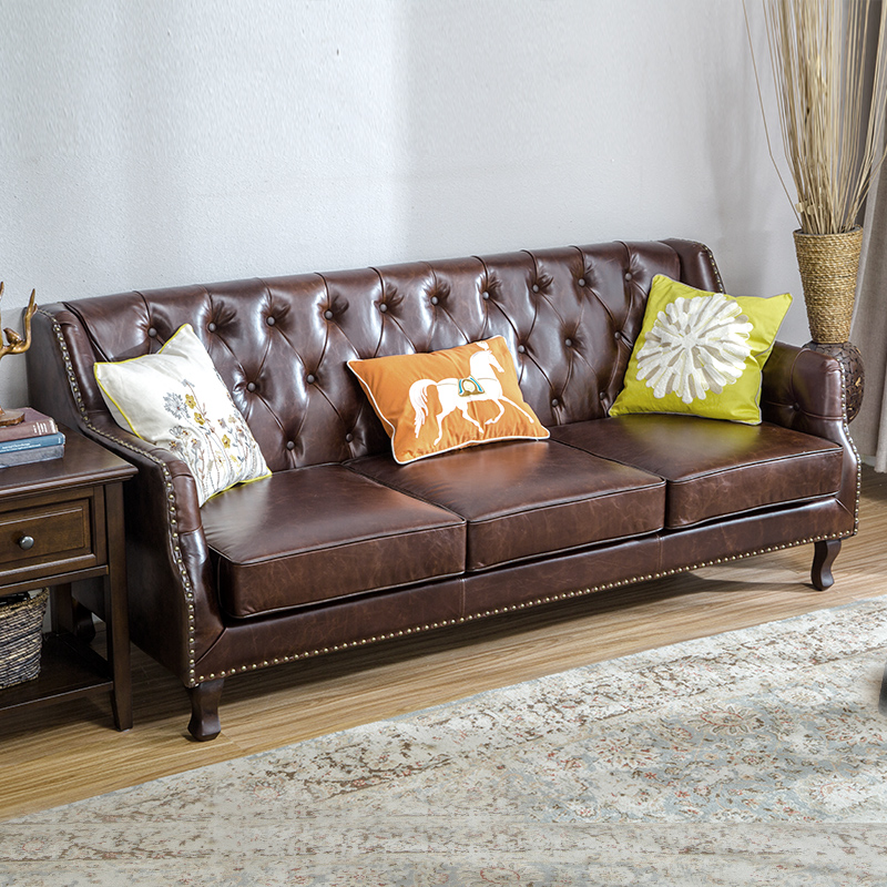 American leather sofa small apartment leather art first layer leather sofa combination three-person single retro living room furniture