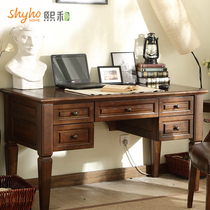 Xihe American full solid wood desk desk desk desk simple light luxury writing table cherry wood study furniture