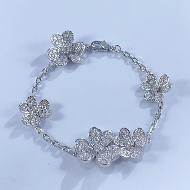 Moissanite Diamond Five-Leaf Bracelet for Women, Sterling Silver Full Diamond Clover Bracelet, Light Luxury Niche Design, Non-Fading