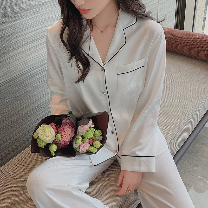 Pyjamas Spring and Fall Ice Screw Alphabet Sexy Sense Sense Silk Net Red Wear Home Summer