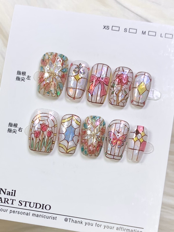Purely Hand-Painted Patterns, Non-Transferable ~ Shell Window Flower Nail Art with Opal Fine Glitter, Creating a Mood-Enhancing Effect, Suitable for Daily Wear