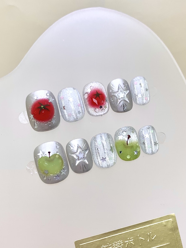 New Style Handmade Nail Stickers with Water Mist, Star, and Fruit Designs in an Instagram Style, Suitable for Everyday Short Nails, and Enhance the Complexion