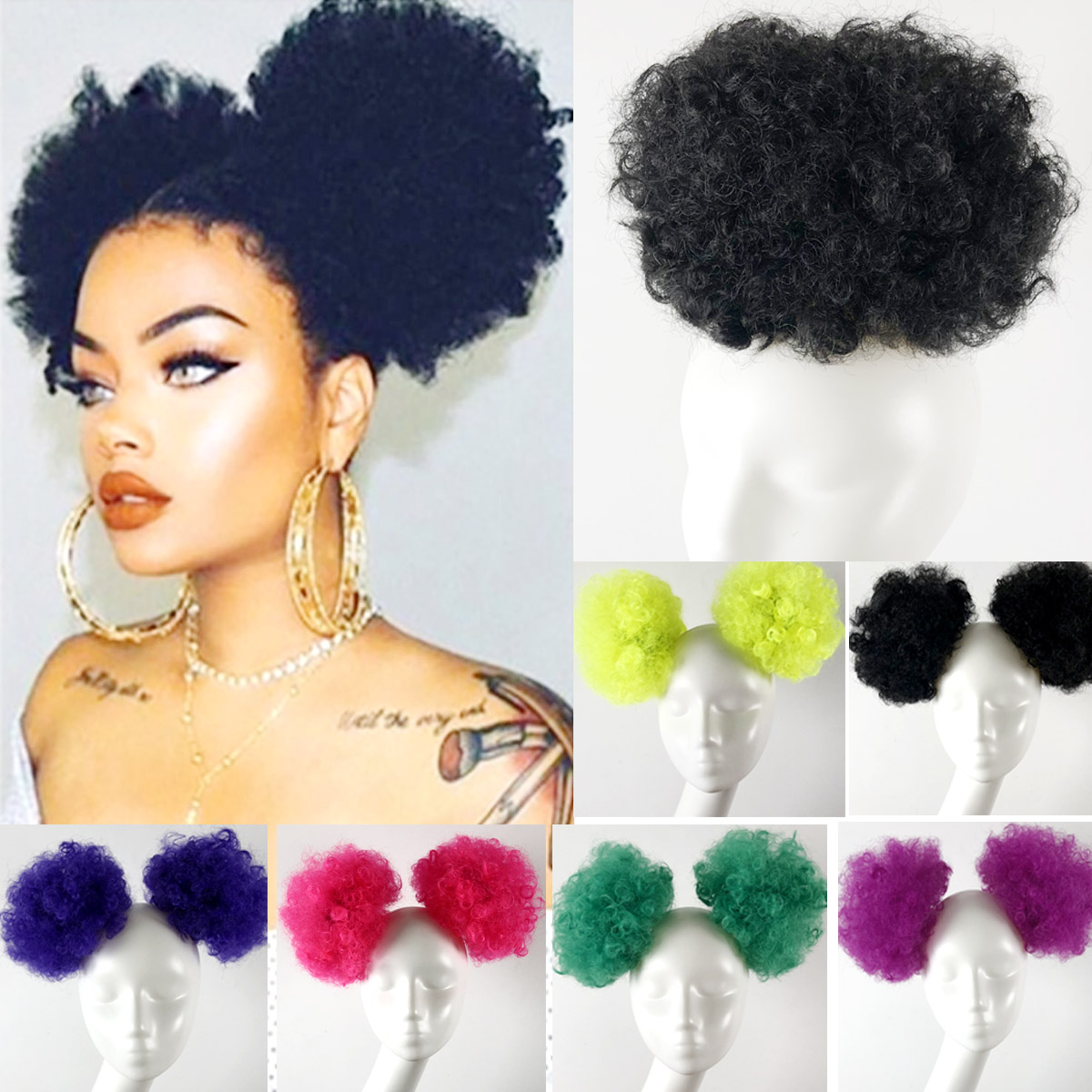 Nightclub Bar Performance DS Wig Hair Bag Balls Black Curly Hair Exploding Head Regiment hair Ball wig European and American personality-Taobao