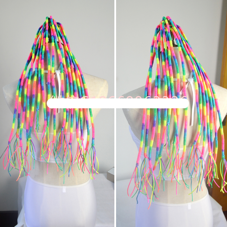 Exclusive new European and American punk rock reggae colorful seven colorful horsetail dirty braid stage styling female singer DJDS-Taobao