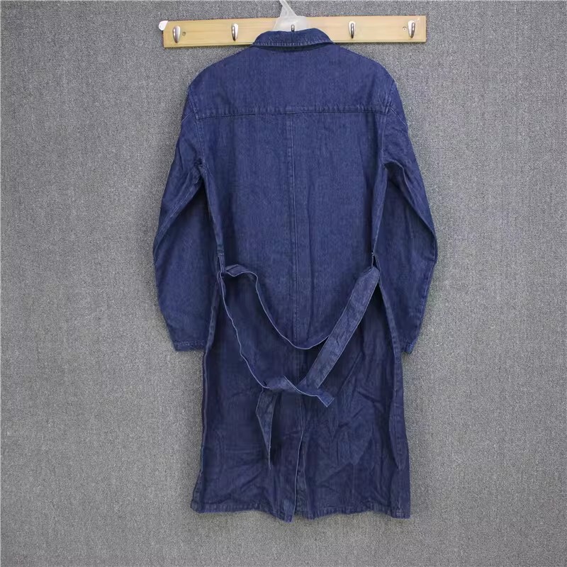 Japanese Brand Indigo-Dyed Denim Trench Coat, Slightly Loose Mid-Length Jacket, Pure Cotton Denim Jacket