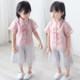 Little Hanfu girls summer new baby Chinese retro style printed organza top cotton and linen wide leg pants