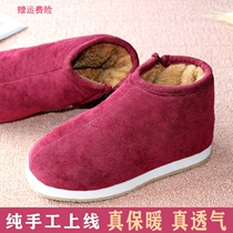 Handmade cotton shoes womens winter warm Mens old style wool slippers traditional non-slip winter cotton shoes women plus velvet thickening