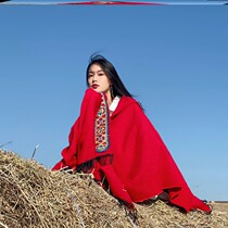 Daocheng Aden Tourism Womens Autumn and Winter Northwest Qinghai Lake Tibet Tour Ethnic Photos Hooded Loose Cloak Cloak