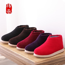 Handmade cotton shoes womens winter warm Mens old style wool slippers traditional non-slip winter cotton shoes women plus velvet thickening