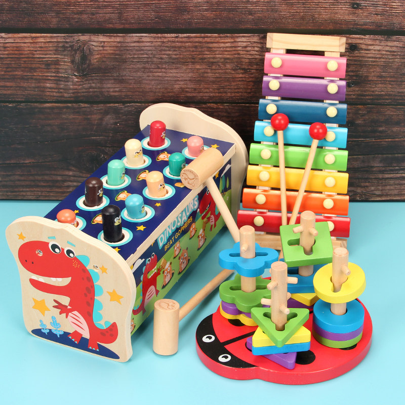 Montessori early education teaching aids children's four sets of column building blocks puzzle geometric shape pairing 1-2 to 3 years old children's toys