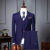 Мужской комплект, пиджак классического кроя, свадебное платье, 3 предмета, облегающий крой