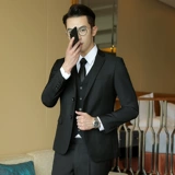 Мужской черный комплект, пиджак классического кроя, свадебное платье, 3 предмета, облегающий крой