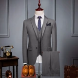 Мужской комплект, пиджак классического кроя, свадебное платье, 3 предмета, облегающий крой