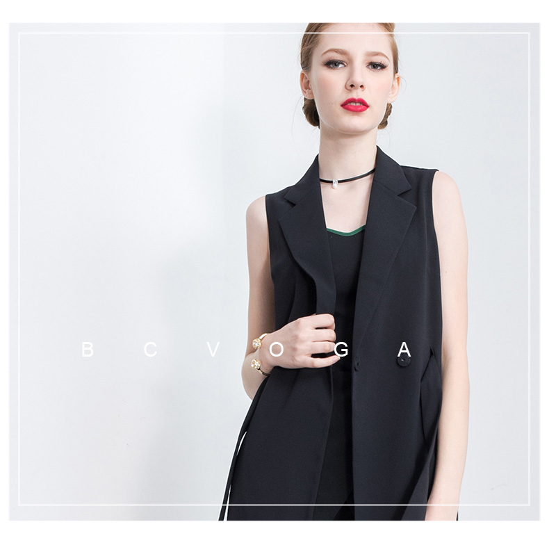 Bcvoga Baisi 2018 mùa hè mới cá tính ve áo blazer màu đen không tay dài vest nữ áo khoác chống nắng nữ