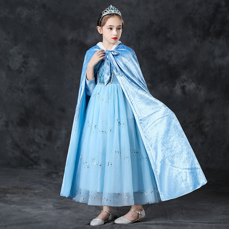 Aisha Princess Dress Girls Autumn and Winter Plus Velvet Dress Halloween Frozen Aisha Costume Children's Dress