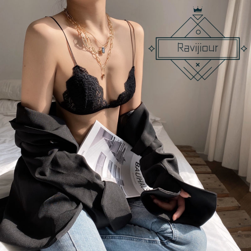 Japan Ravijiour ins French Lace Lingerie Thin Wireless Breathable Front Buckle Small Chest Triangle Cup Bra