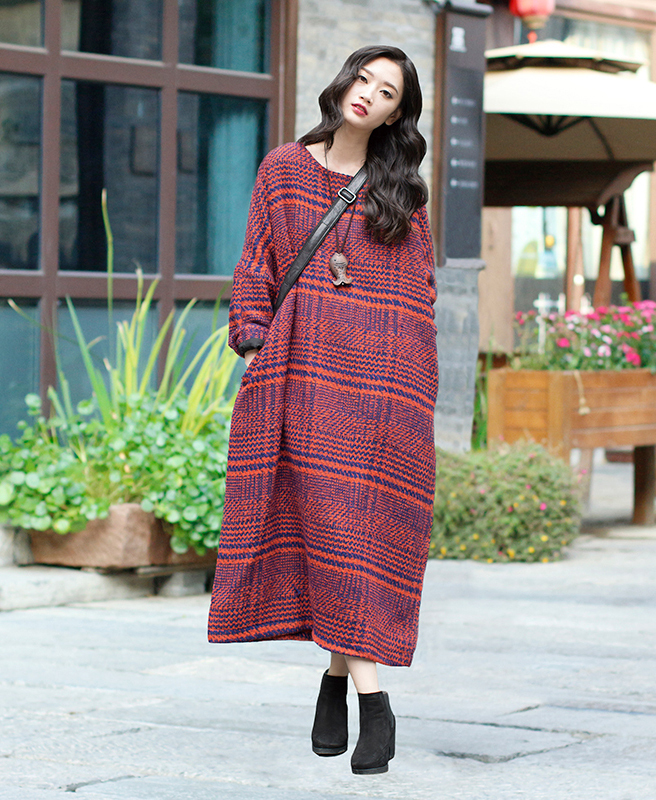 2022 Autumn/Winter Robe Dress, Artistic Loose Fit, Plus Size, Slimming, Elegant Plaid Wool Thickened Warm Long Dress 2022 Autumn/Winter Robe Dress, Artistic Loose Fit, Plus Size, Slimming, Elegant Plaid Wool Thickened Warm Long Dress