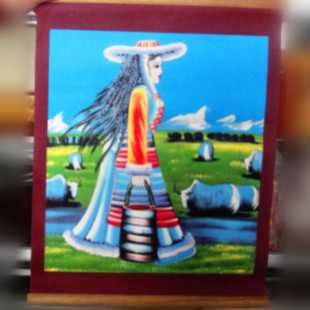 Tibetan pure hand painting Tibet Imitation sheepskin painting Tibetan girl special price