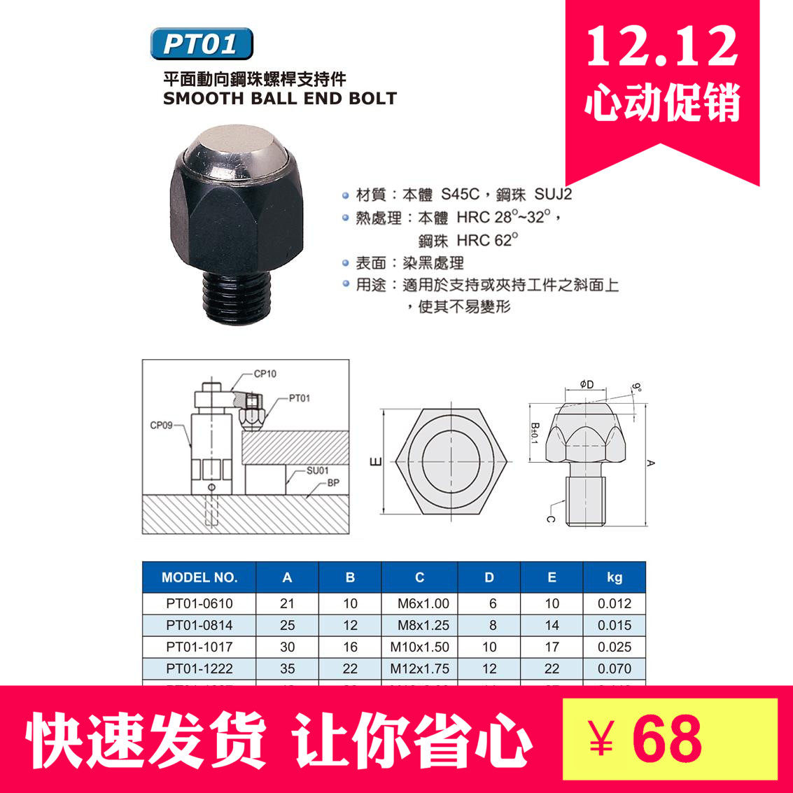 Spot promotion Taiwan PT01-0610 0814 1017 1017 1627 1627 2036 2036 to steel ball stud