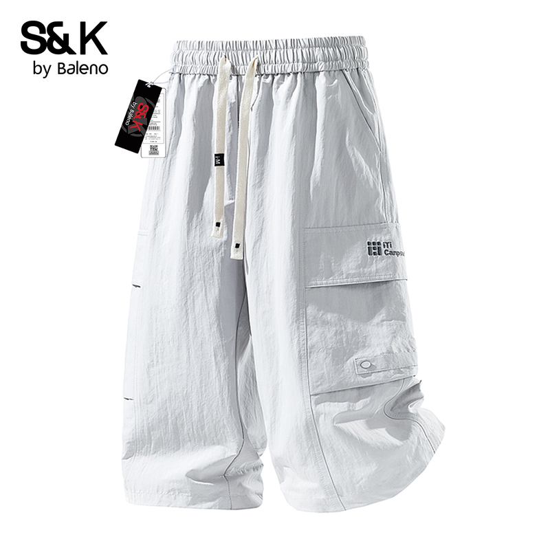 Baleno White and Gray Sports Capri Pants for Men, New Summer Breathable Versatile Workwear Wide-Leg Pants