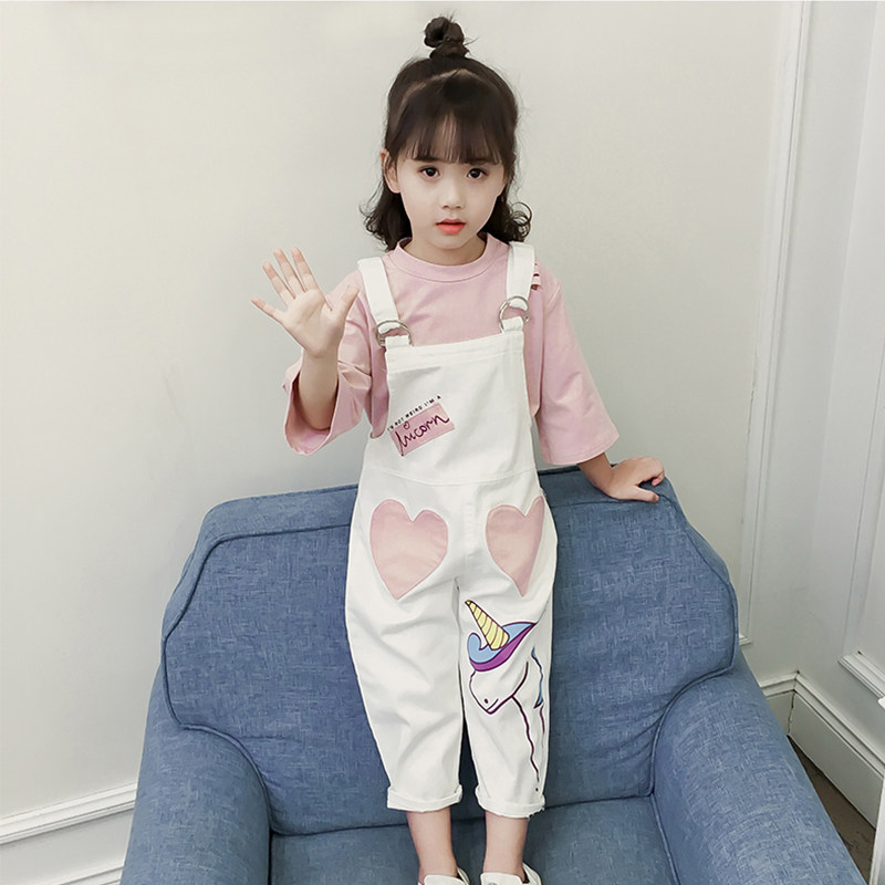 Girls denim baby bag pants autumn suit 2021 new children's middle Korean version of the casual Foreign princess girl