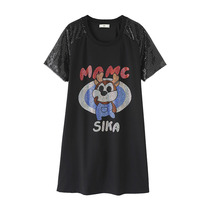 Shangxiu plus size womens clothing 2022 summer new fat mm cover belly fashion hot diamond pattern sequins thin dress trendy