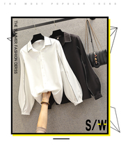 Shangxiu large size womens clothing in the early autumn of 2020 the new Korean version of fashion loose and wild fat mm thin belly solid color shirt