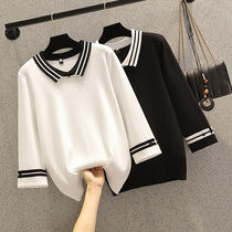 Fashion Show Big Code Womens Dress 2022 Spring Ocean Air 100 Hitch Slim Fat Mm Fashion Cut-Age Knit Cover Tummy Blouse