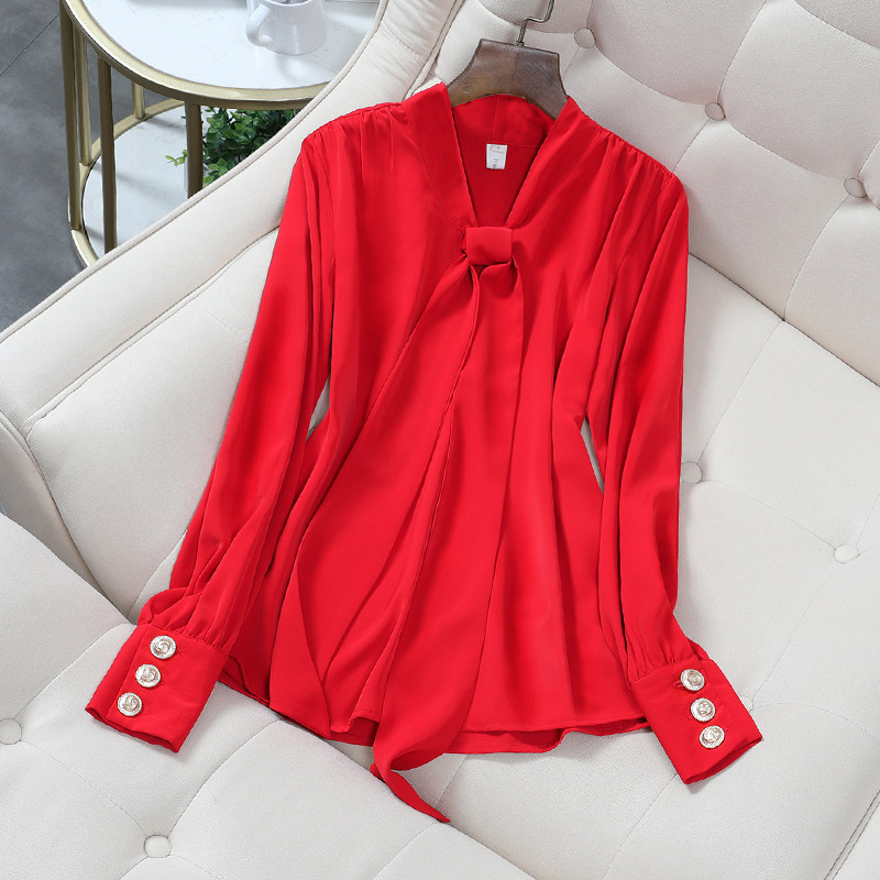 Shang Show Great Size Women's Dress Fat Mm Red Shirt Woman Design Sensation Small Crowd senior feel the new 2022 Early spring blouses