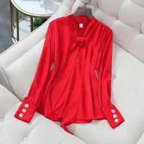 Shang Show Big Code Woman Dress Fat Mm Red Shirt Woman Design Sensation Small Crowd Senior Feel New 2022 Early Spring Blouse