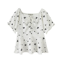 Shangxiu plus size womens clothing 2022 summer new fat mm ruffled bow decoration square collar short-sleeved top trendy