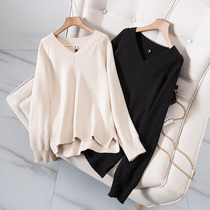 Shangxiu plus-size womens clothing 2022 winter new fat mm fashion simple and age-reducing V-neck slimming bottoming sweater top