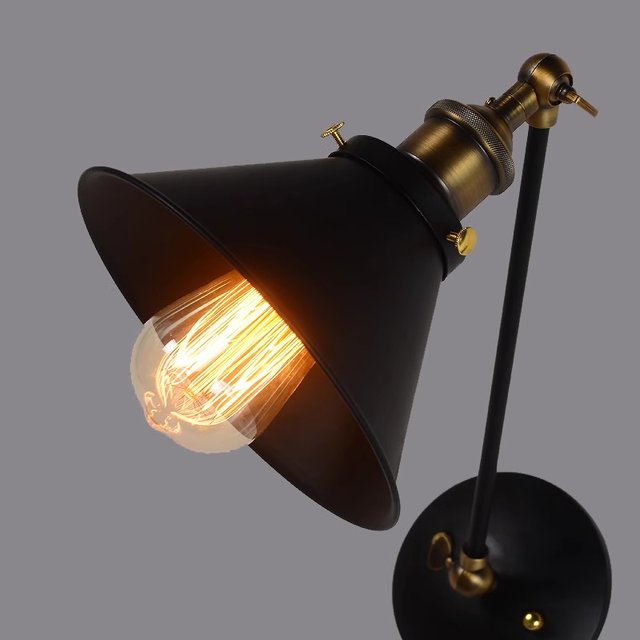 American Country-Style Wall Lamp Loft Retro Double-Section Rod Foldable Wall Lamp Industrial Style Black Umbrella Decorative Mirror Front Light