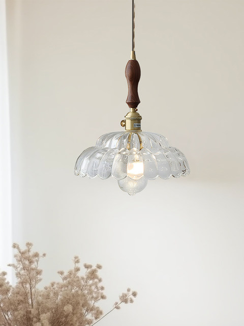 Nordic retro flower glass lamps creative personality restaurant lamp bar bedside bedside hotel shop walnut chandelier