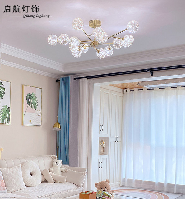 All copper Nordic living room chandelier light luxury magic bean molecular lamp modern simple and atmospheric restaurant master bedroom starry sky lamp