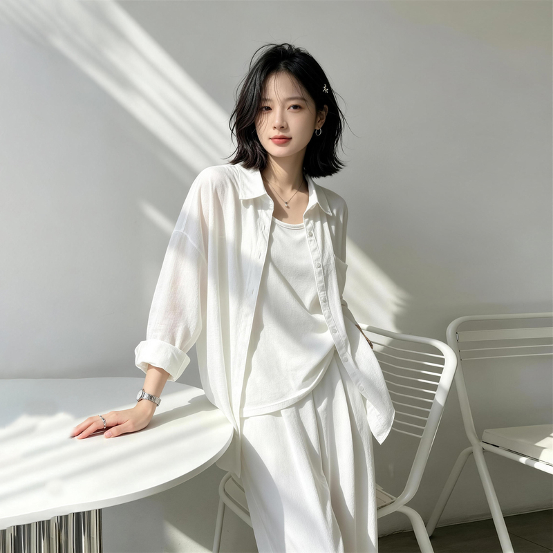 Drapey, Wrinkle-Resistant White Old-Money Style Linen Shirt for Women, Summer Cotton-Linen Stunning Long-Sleeve Sun-Protective Cardigan Top Jacket