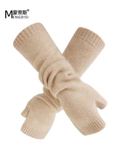 Autumn and Winter 100% Cashmere Gloves for Women, Half-Length Arm Warmers, High-End Knitted Fingerless Gloves for Men
