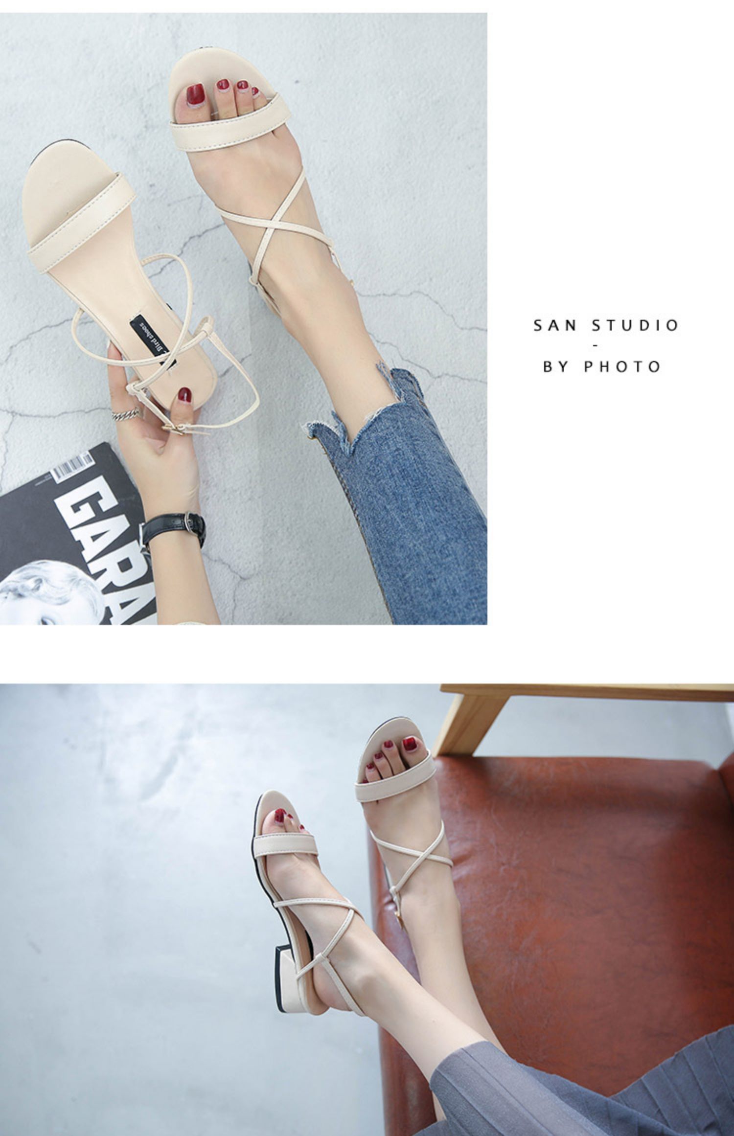 Giày sandal đế bệt gió mùa hè 2018 mới có quai nữ mùa hè có khóa dày với lưới đỏ cao gót nữ khí chất với dép havaianas
