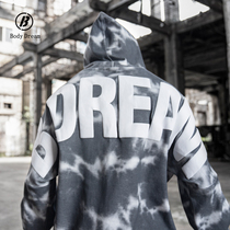 BD bodybuilding station sweater men hooded loose spring sports pullover top shirt shoulder tie-dyeing sweater men trend