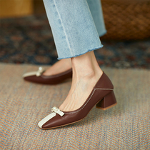 GAIAIER niche ~ 2021 Fall new womens shoes genuine leather with shallow mouth heels Single shoe woman