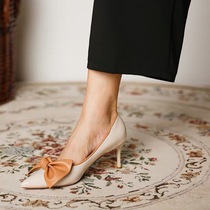 GAIAIER French style butterfly knot ~ 2021 new genuine leather fashion high heels comfort temperament womens shoes womens shoes